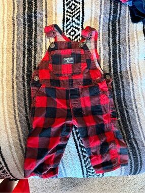 OshKosh B'gosh Red and Black Buffalo Plaid Overalls